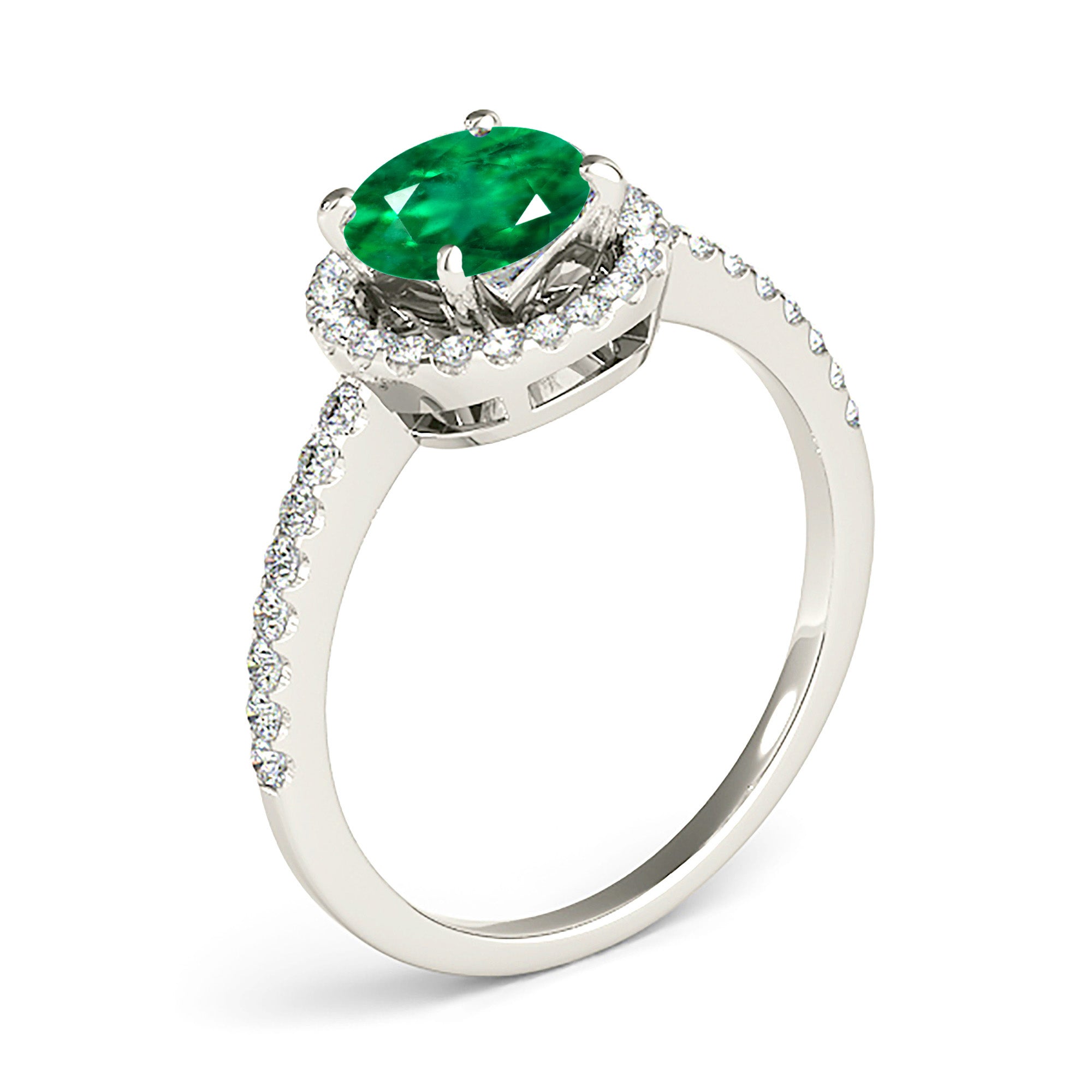 2.00 Carat Genuine Emerald Ring with 0.35 CTW Diamond Halo & Thin Band - Elegant Wedding, Engagement, Anniversary Jewelry Gift for Women