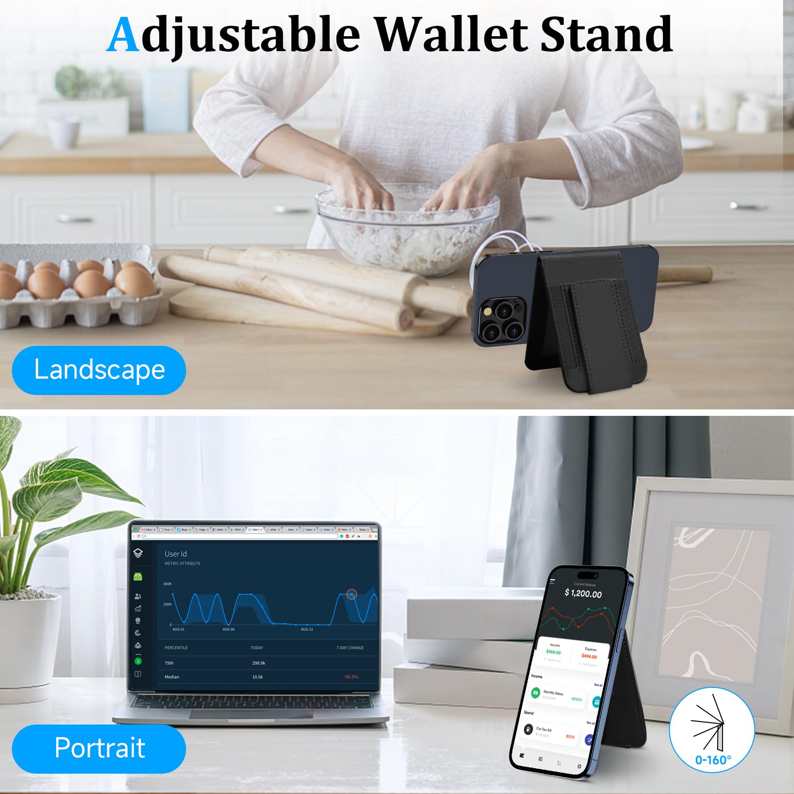 Magnetic Phone Wallet for iPhone 16/15/14/13/12 Pro Max Plus - Detachable MagSafe Wallet with Adjustable Stand, Money Clip & 10+ Card Holder | Slim RFID Blocking Design for Everyday Carry, Travel & Business Use