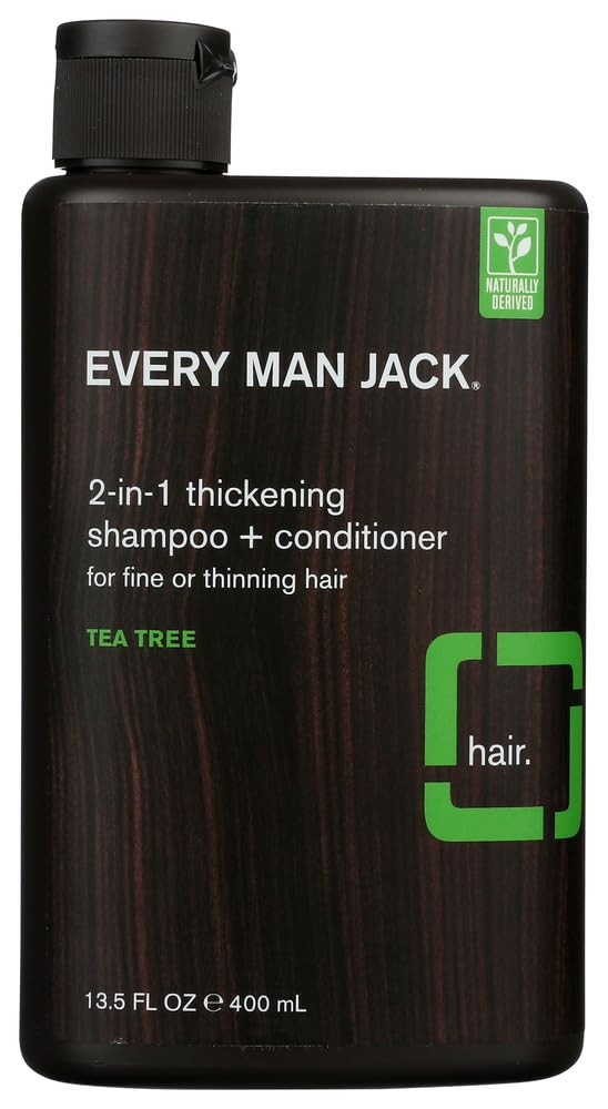 Every Man Jack 2-in-1 Thickening Shampoo & Conditioner for Men - 13.5 oz, Tea Tree & Shea Butter Formula for Thick Hair Growth - Vegan, Sulfate-Free Hair Care - Perfect for Daily Use & Volumizing Thin Hair