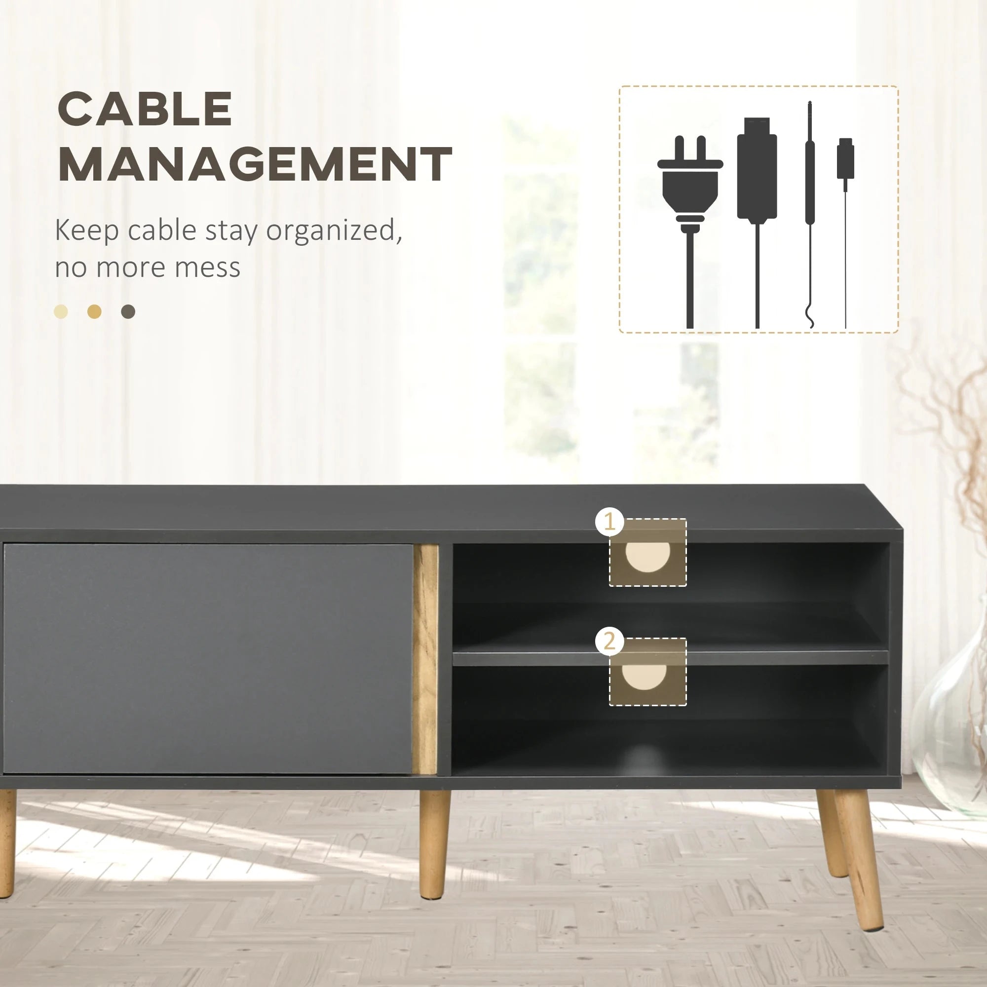 55 Inch TV Stand with Storage - Dark Grey Modern Entertainment Center for Living Room, Bedroom & Home Theater
