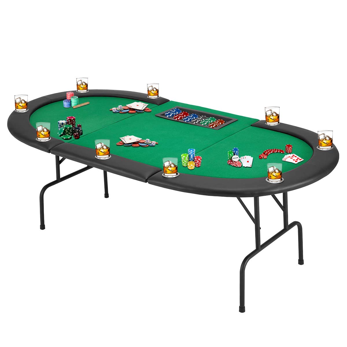 Premium ECOTOUGE 9-Player Poker Table with Stainless Steel Cup Holders & Adjustable Legs - Casino Style Texas Hold'em Poker Game Table with Green Felt Surface - Perfect for Home Game Nights, Casino Parties & Poker Tournaments