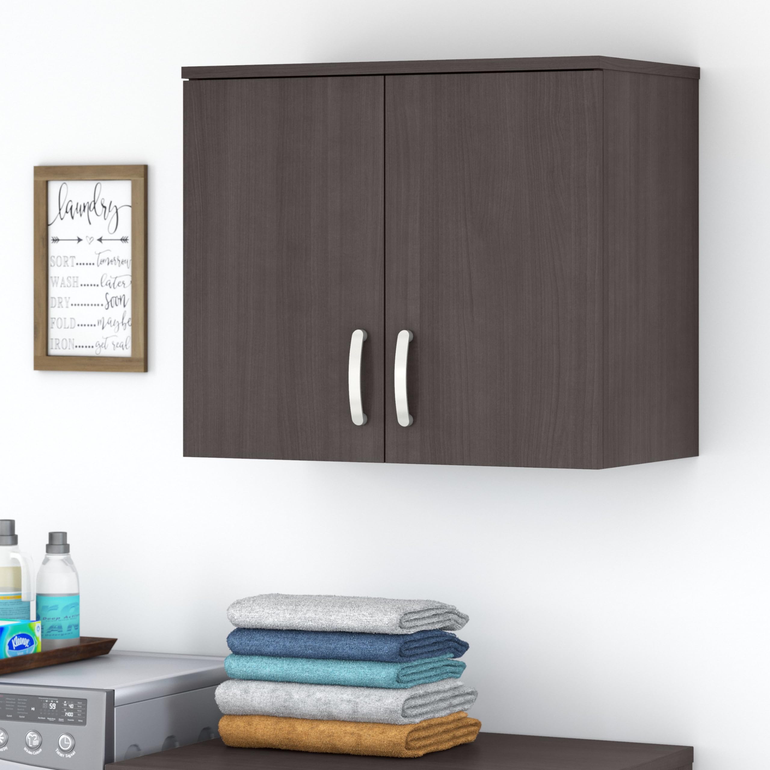 Storm Gray Universal Laundry Room Wall Cabinet with Doors & Shelves - Space Saving Storage Organizer for Detergent, Cleaning Supplies & Household Items