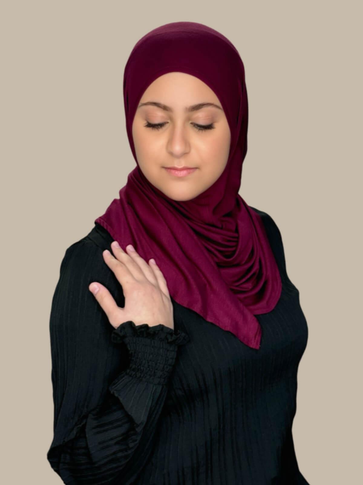 Modish Girl Pre-Sewn Jersey Hijab - Soft & Comfortable Muslim Headscarf for Women - Perfect for Daily Wear, Work & Prayer (Burgundy)
