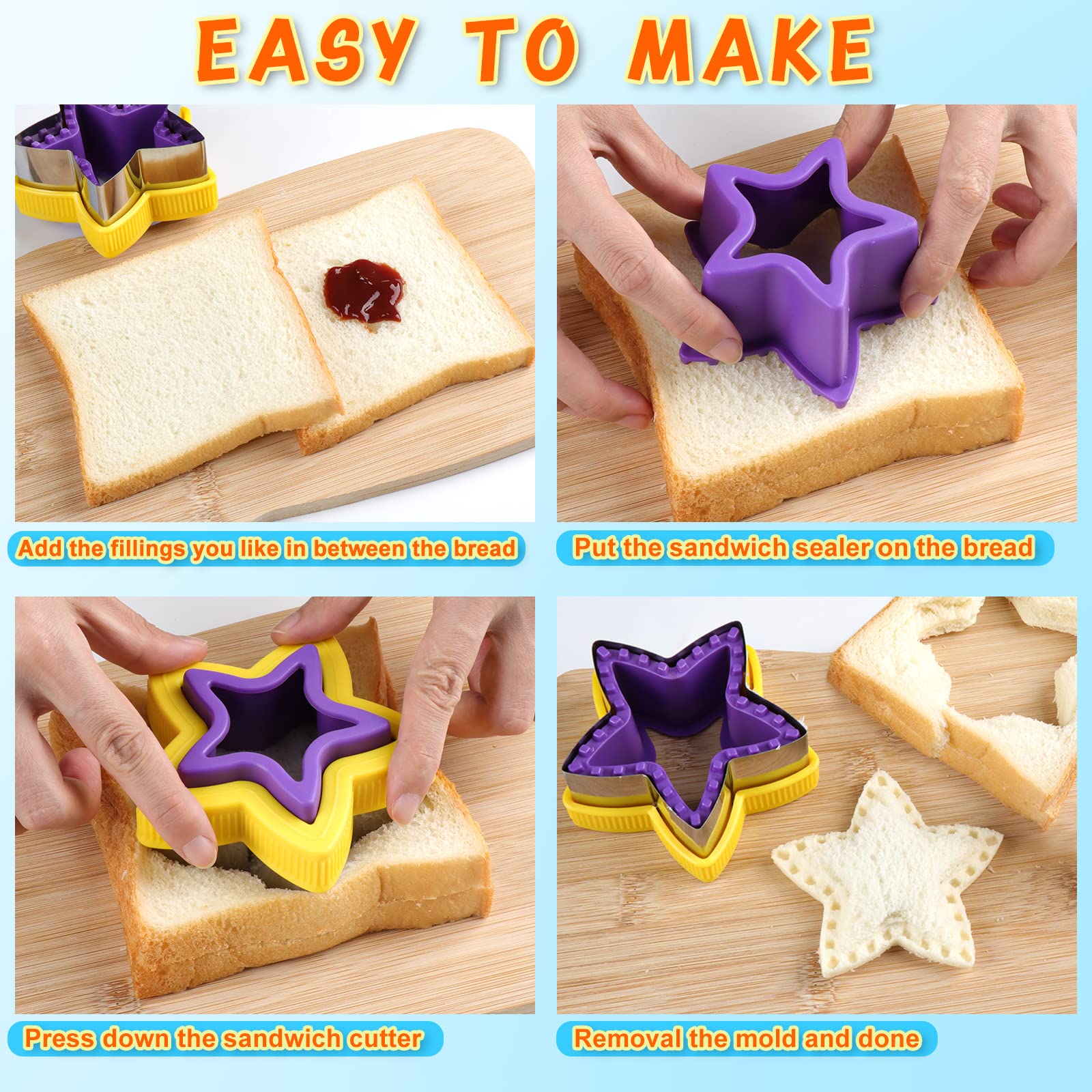 12Pcs Kids Sandwich Cutter & Sealer Set - Fun Vegetable & Fruit Shaped Cookie Cutters for Uncrustables, Bento Box Lunch Making - Perfect for School Lunches, Picnics & Party Snacks