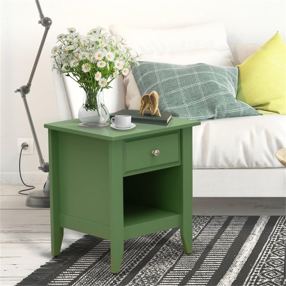 East West Furniture GA-12-ET Gallatin Night Stand - 18x21 Inch Rectangle Bedside Table with Drawer for Bedroom, Clover Green - Perfect for Storing Books, Lamps & Bedroom Essentials