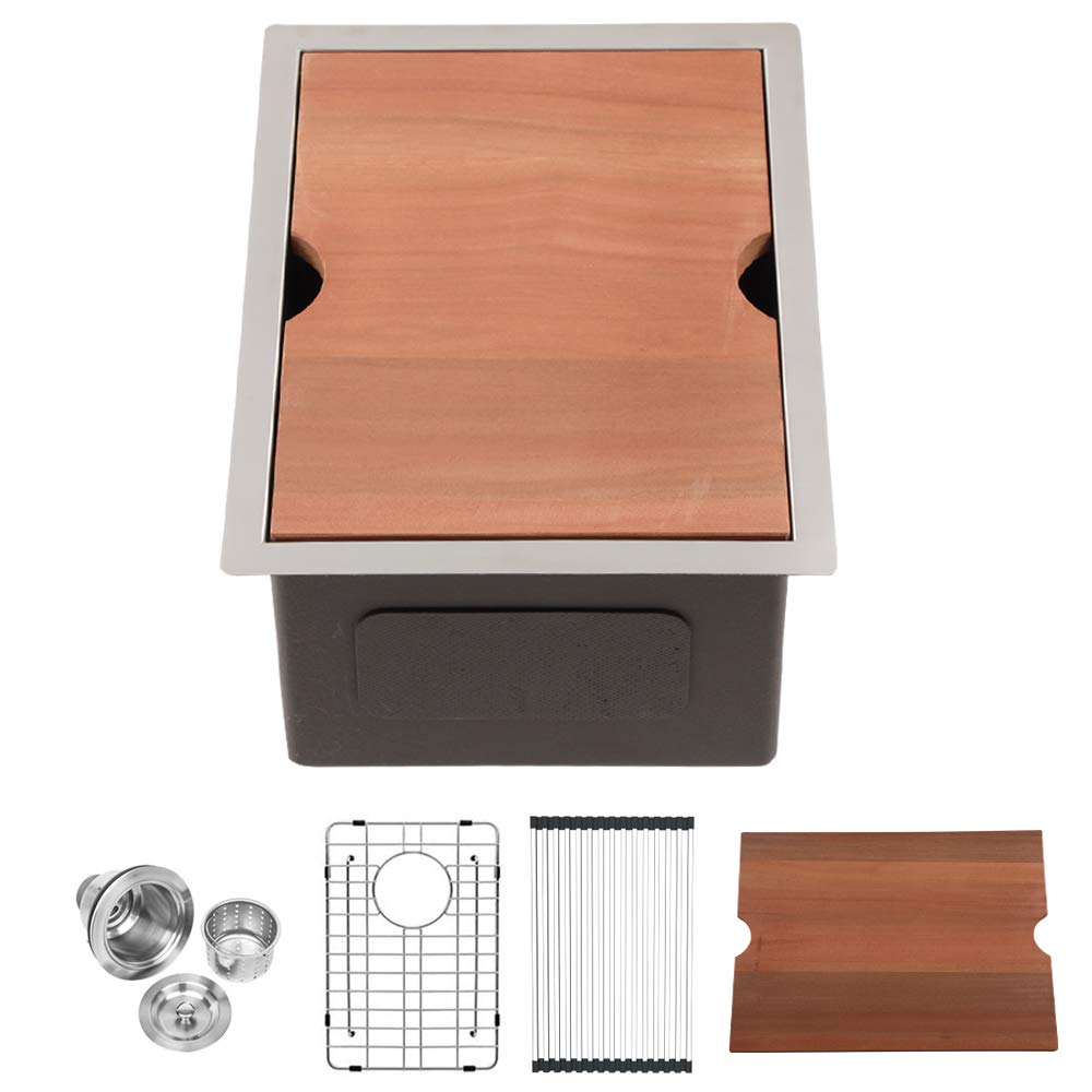 Logmey 14-Inch Undermount Bar Sink - Premium 18 Gauge Stainless Steel Single Bowl Kitchen Sink with Ledge Workstation | Perfect for Wet Bars, Prep Stations & Small Kitchen Spaces