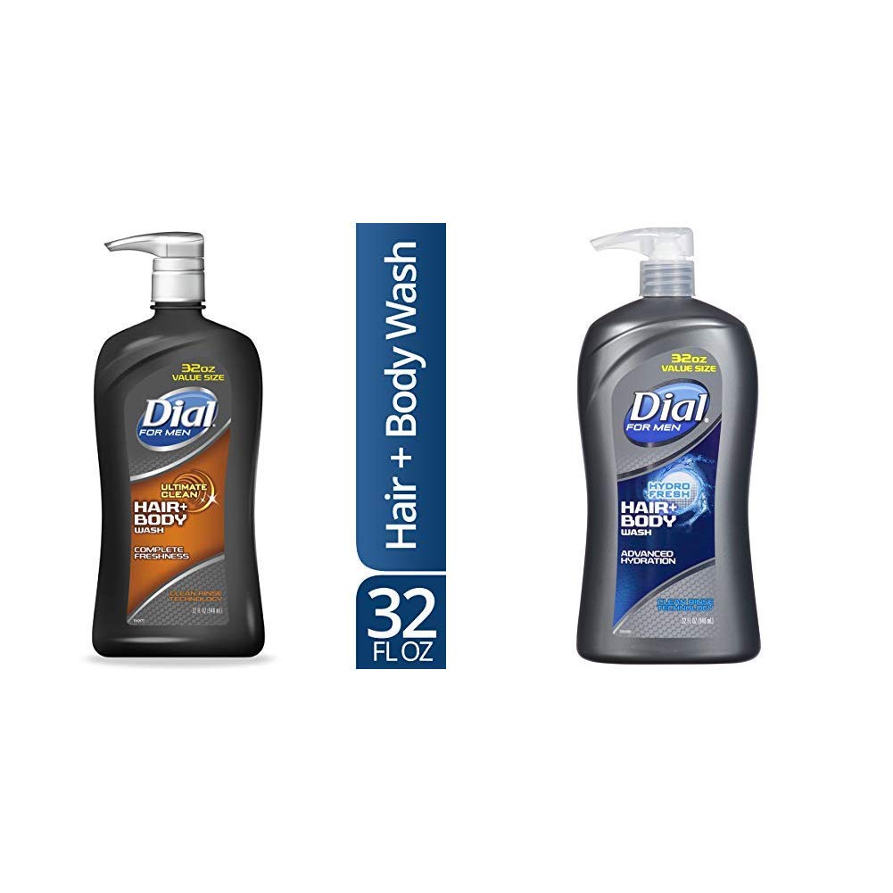 Dial for Men Hair & Body Wash - Hydro Fresh & Ultimate Clean 32 oz (Pack of 2) | Refreshing Shower Gel for Gym, Workout & Daily Use | Moisturizing Formula for Skin & Hair Care