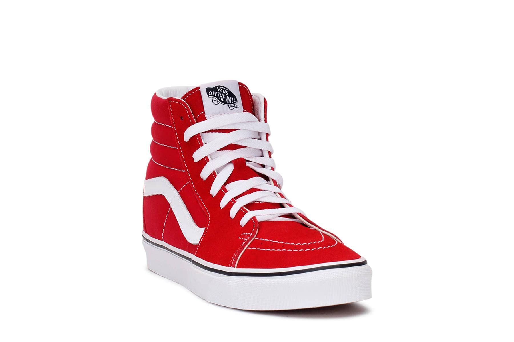 Vans SK8-HI High Top Sneakers - Men's Size 7/Women's Size 8.5 - Classic Red & White Skate Shoes for Streetwear, Casual & Skateboarding