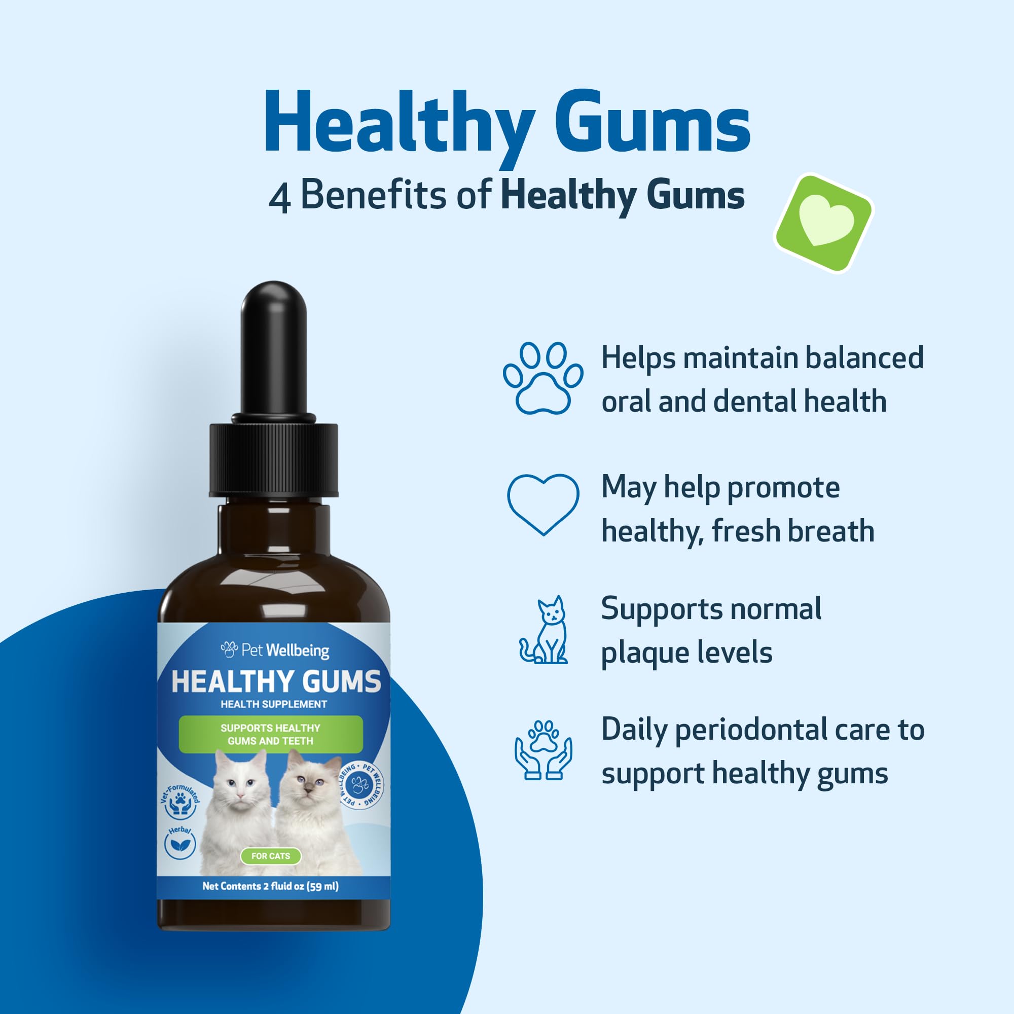 Pet Wellbeing Healthy Gums for Cats - Natural Oral Care Supplement for Feline Dental Health, Fresh Breath & Gum Support - 2oz (59ml) - Promotes Dental Hygiene & Prevents Tartar Buildup for Indoor/Outdoor Cats
