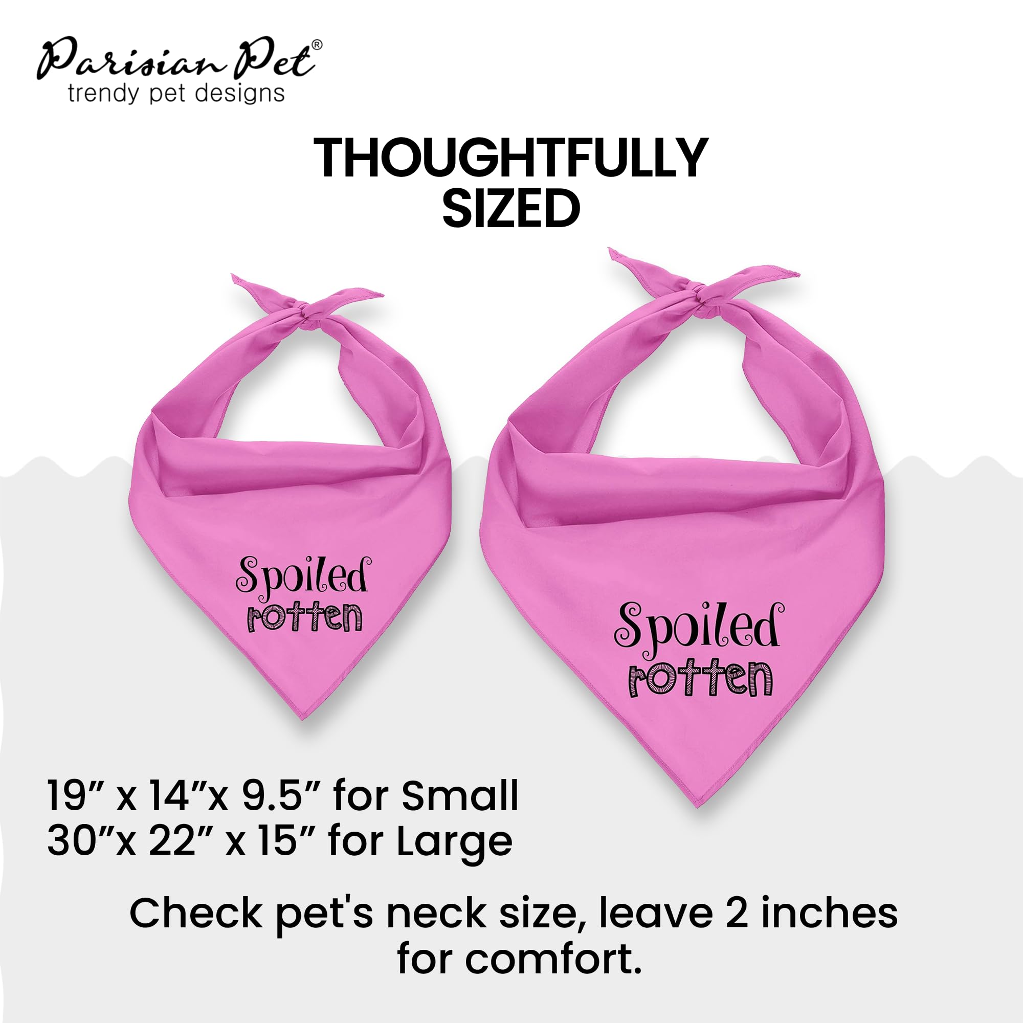 Adjustable 'Spoiled Rotten' Printed Dog Bandana - Parisian Style Pet Scarf for Small Dogs & Cats - Pink Triangle Bib Handkerchief for Pets - Perfect for Birthdays, Photos & Daily Fashion