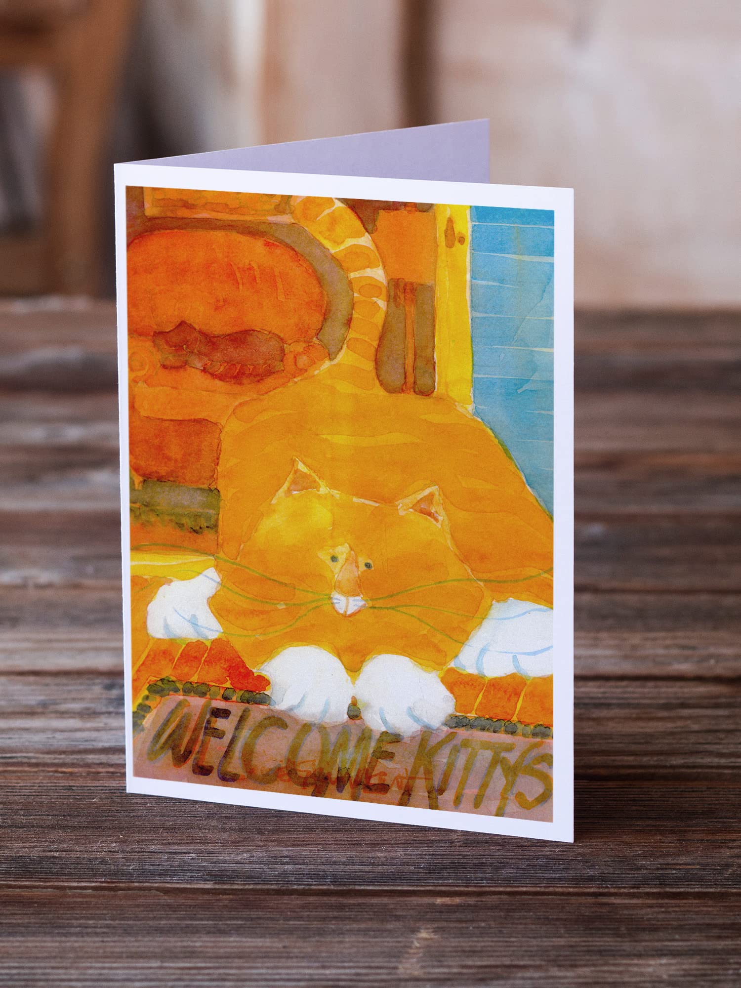 Big Orange Cat Welcome Greeting Cards - Pack of 8 Blank A7 Note Cards with Envelopes (5x7 Inches) | Whimsical Cat-Themed Stationery for Home Decor, Party Invitations & Thank You Notes