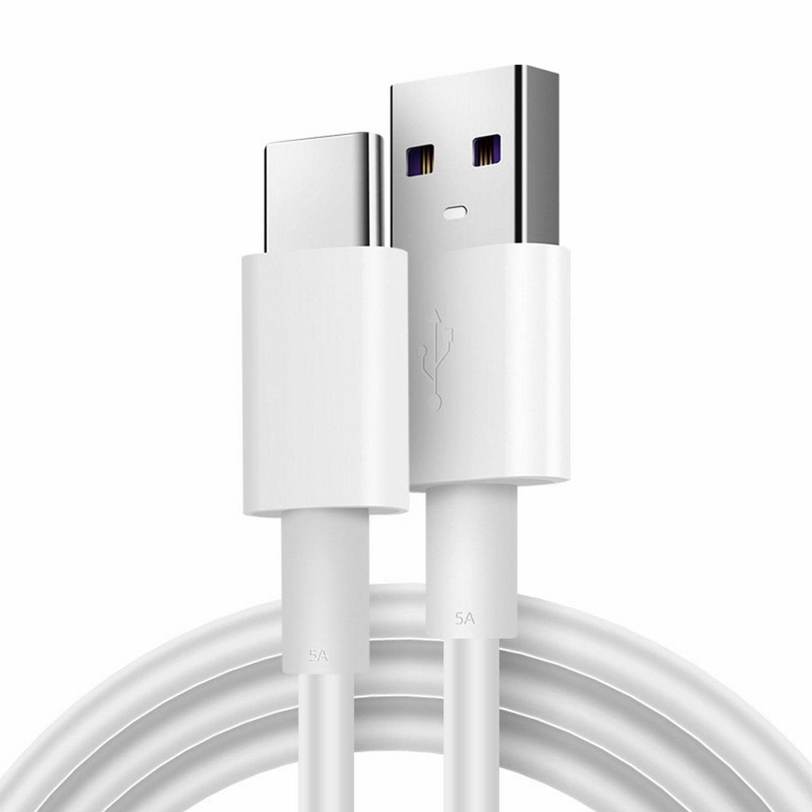 5A Fast Charging USB-C Cable for Android Smartphones - 1M Coiled Type C Charger Cord with Smart Fast Charge Technology (White) - Perfect for Home, Office, and Travel Charging