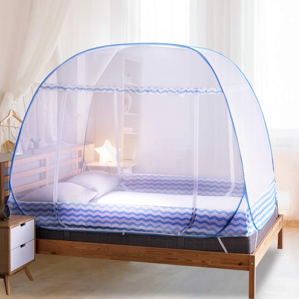 Jsanh Pop Up Mosquito Net for Bed - Queen Size 80 x 72 x 60 Inch - Foldable Mosquito Netting with Bottom for Twin, King & Queen Beds - Baby & Adult Friendly - Perfect for Camping, Travel & Outdoor Use