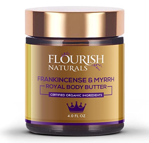 Flourish Naturals Frankincense & Myrrh Royal Body Butter - Luxurious Moisturizing Cream for Dry Skin, Natural Skincare with Essential Oils - Perfect for Spa Days, Gift Sets & Nighttime Hydration