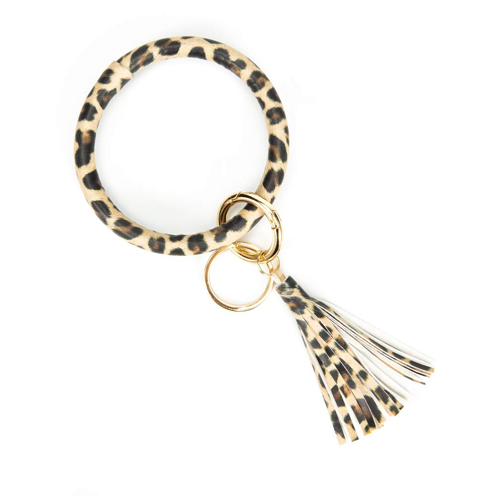 Stylish Leather Tassel Keychain Bracelet for Women - Large Round Wristlet Key Holder with Circle Keyring - Perfect for Key Organization, Handbag Accessory & Everyday Fashion