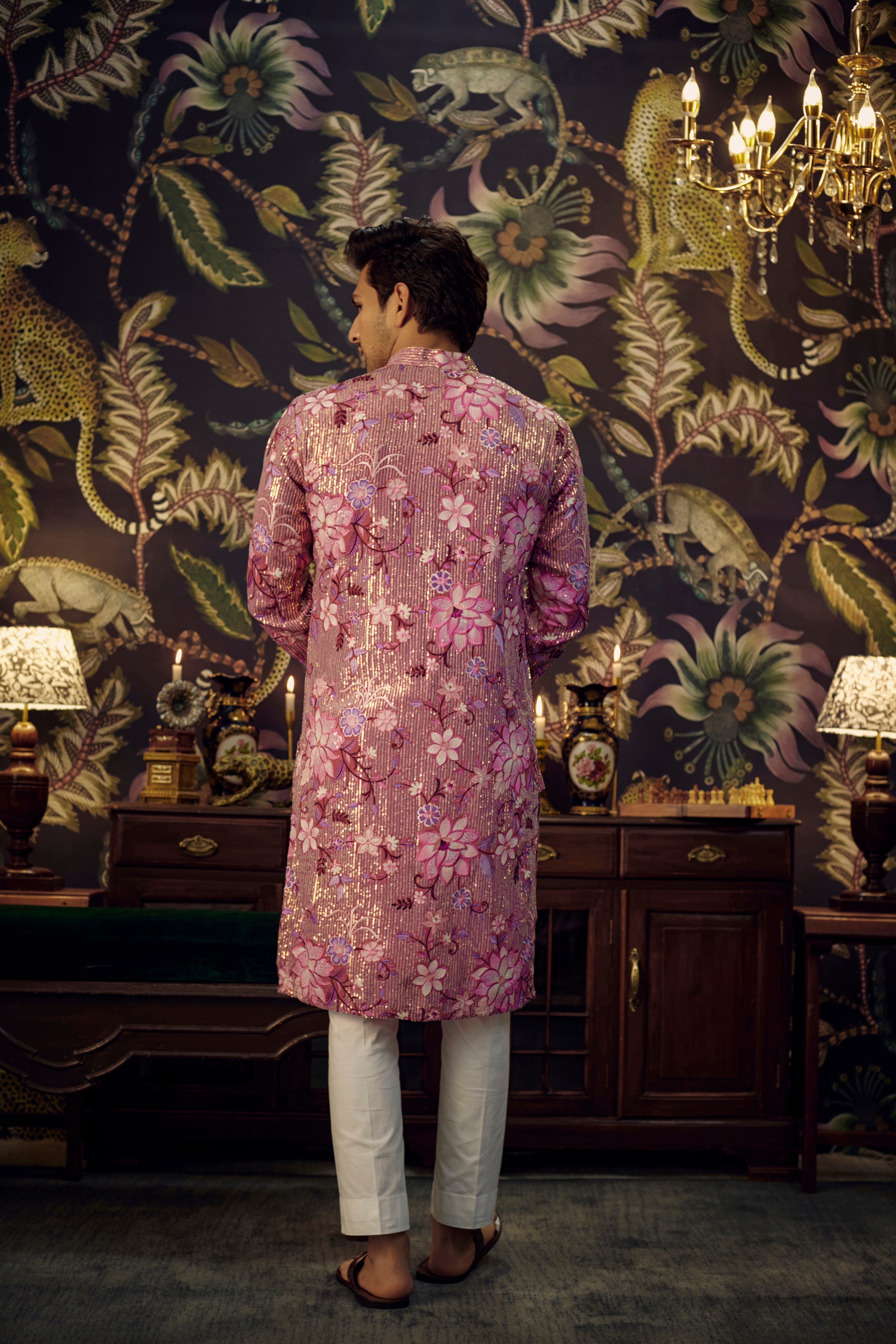 Elegant Pink Floral Sequin Embroidered Kurta Top for Women | Stylish Party Wear & Festive Occasion Outfit