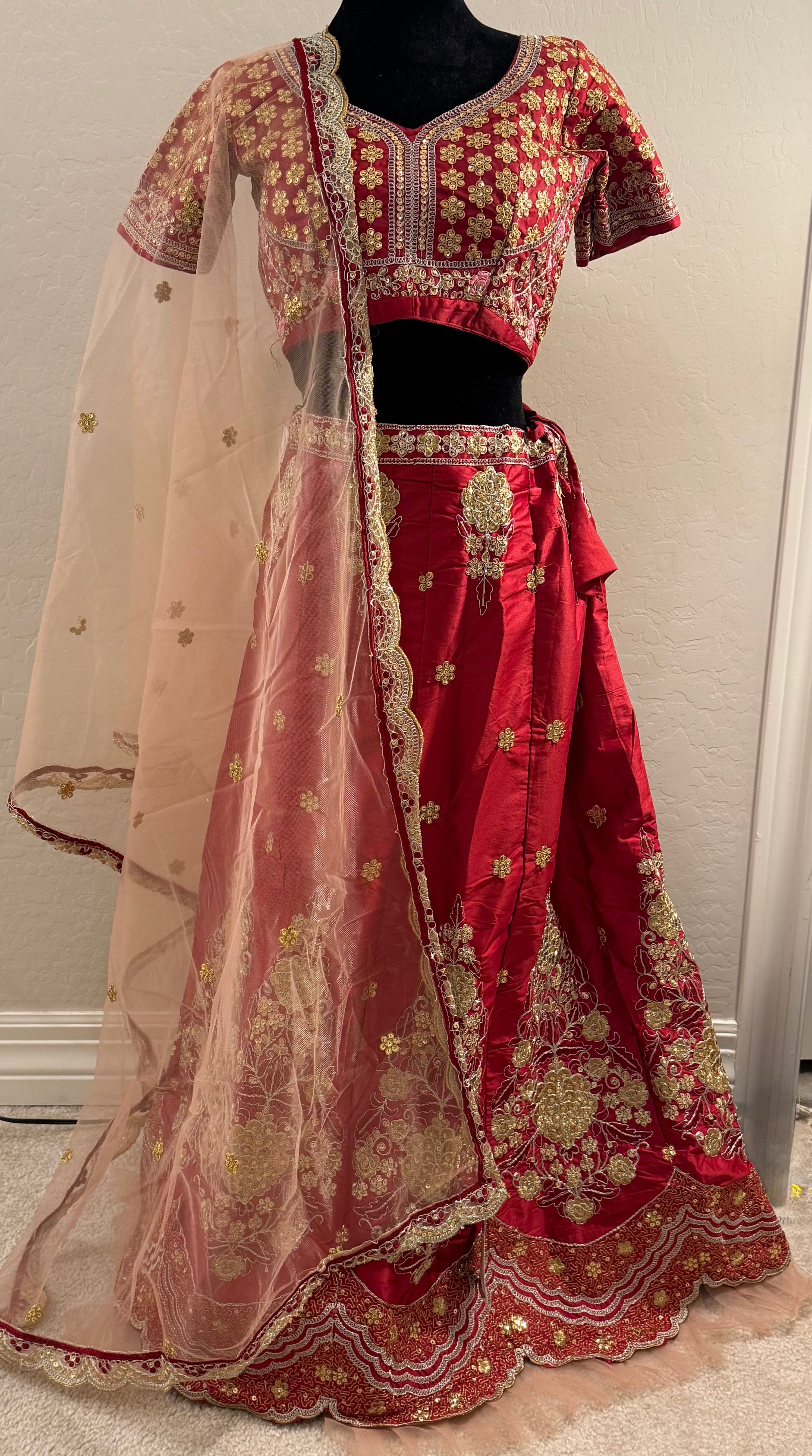 Elegant Maroon Malay Satin Silk Embroidered Lehenga Choli Set - Handcrafted Multi-Needle Work for Weddings, Festivals & Special Occasions