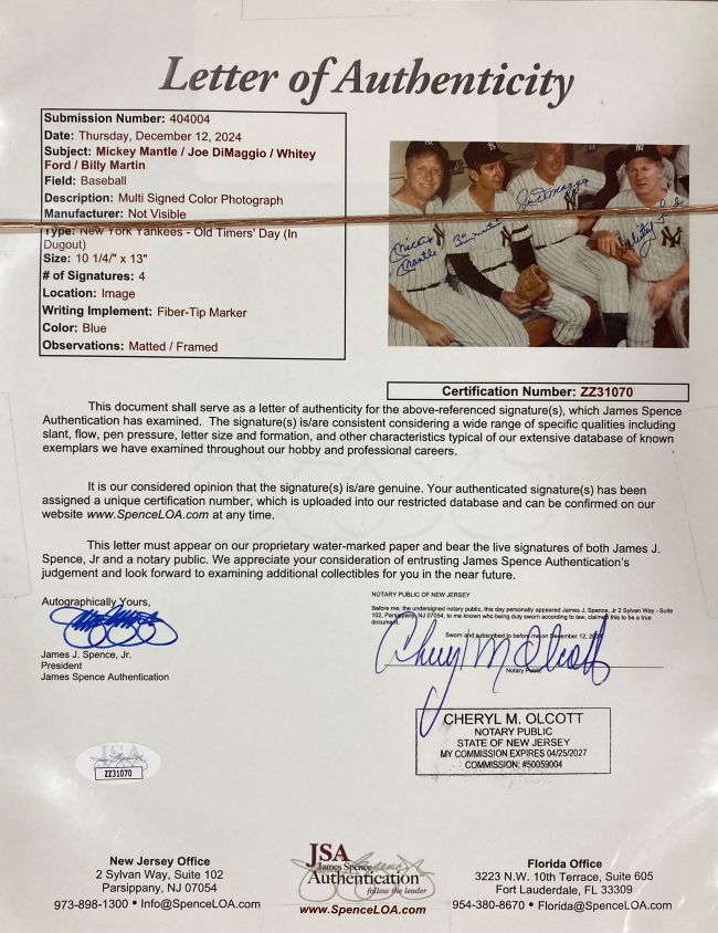 Authentic Mickey Mantle & Joe DiMaggio Signed Yankees 11x14 Photo - JSA Certified Framed Memorabilia - Perfect for Sports Bars, Man Caves & Yankees Fan Collections