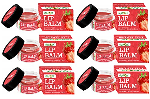 BROER Strawberry Lip Balm - 6 Pack Natural Oil Infused, Long Lasting Moisture & Shine for Dry Lips - Perfect for Daily Hydration, Winter Care & On-the-Go Use