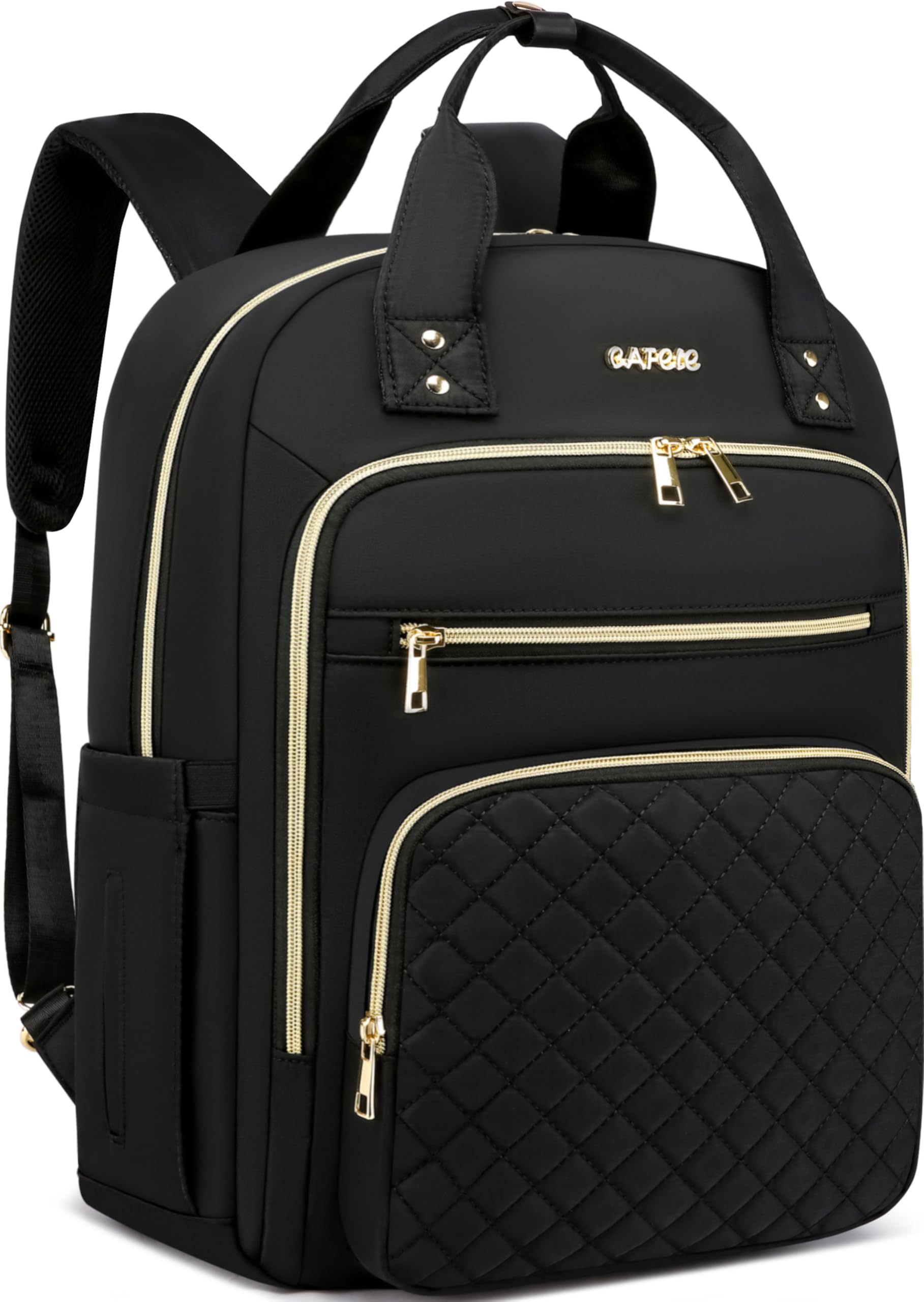 CAFELE Women's Convertible Backpack with USB Charging Port - 17.3 Inch Anti-Theft Laptop Backpack for College, Work & Travel | Stylish Shoulder Purse & Business Bag (Quilted Black) - Perfect for Commuting, Office, School, Campus Life & Daily Use | Great for Professionals, Students & Teachers | Ideal for Business Meetings, Coffee Shops, Air Travel & Urban Lifestyle
