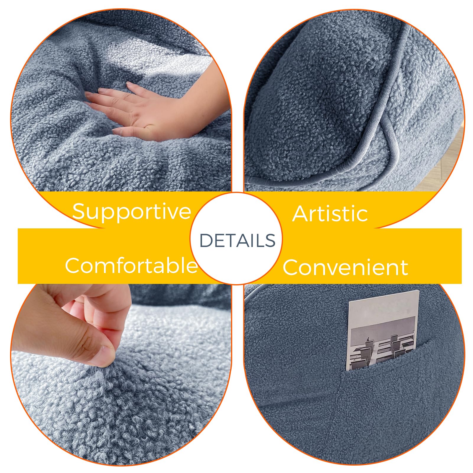 MAXYOYO Giant Bean Bag Chair for Adults - Extra Large Fluffy Bean Bag Couch with Decorative Edges, Dusty Blue - Perfect for Living Room, Bedroom, Game Room & Dorm Relaxation