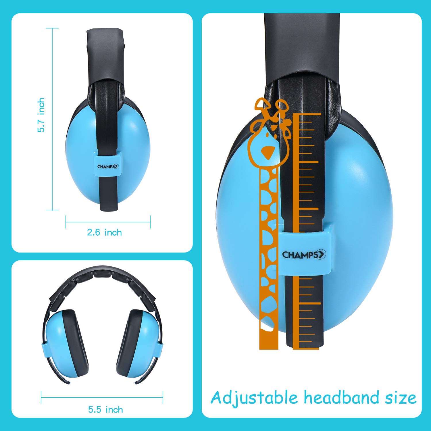 CHAMPS Baby Ear Muffs for Noise Protection - Soft Infant Headphones for Sleeping, Travel & Loud Events - Hearing Protection for Babies 0-24 Months