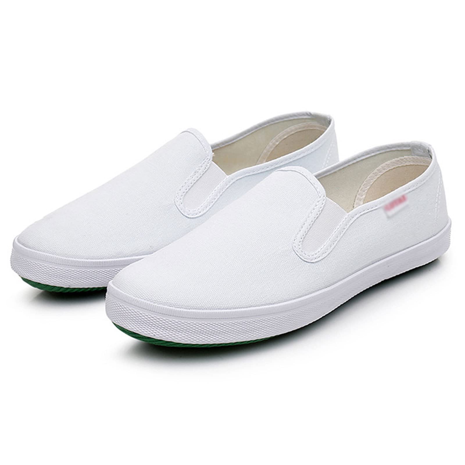 Unisex Slip-On Kung Fu Shoes - Breathable Canvas Martial Arts Shoes with Rubber Sole for Tai Chi, Karate & Training - White, Size 41 EU - Perfect for Martial Arts Practice, Fitness & Indoor Sports