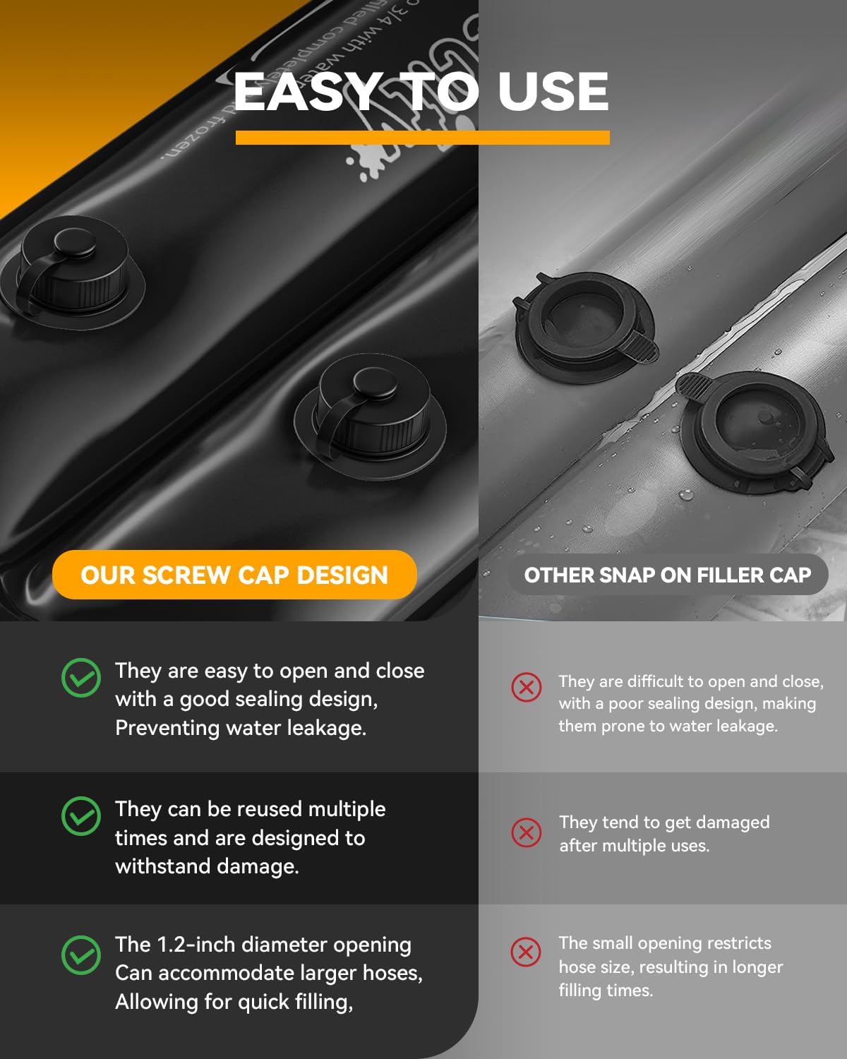 12 Pack 8FT Double Chamber Pool Water Bags - Heavy Duty 28 Gauge (0.42mm) Black Water Weights for Pool Cover - Perfect for Inground & Above Ground Swimming Pools, Winter Pool Protection & Wind Resistance
