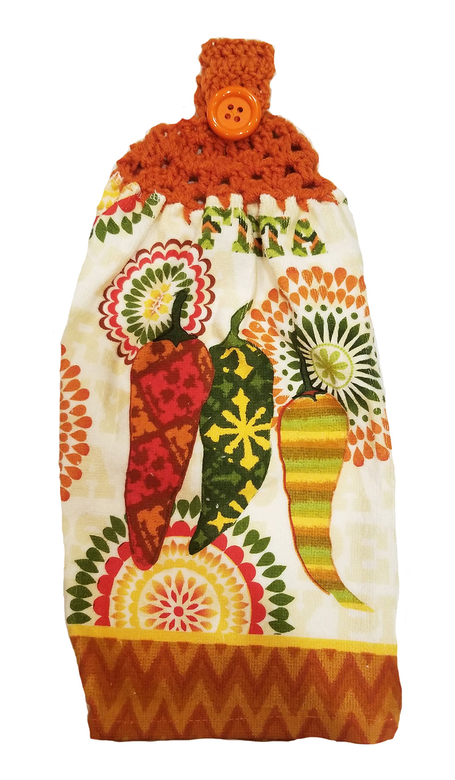 Handmade Carrot Crochet Southwest Chili Kitchen Towels - Farmhouse Style Dish Towels for Cooking, Baking & Rustic Home Decor