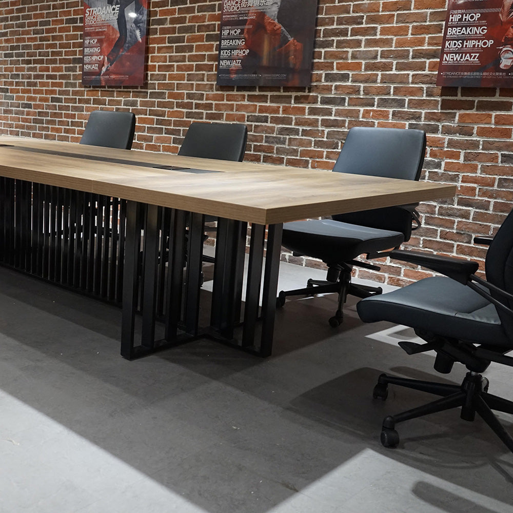 Premium VIDAL Boardroom Conference Table 3.0m x 1.2m (9.8ft x 3.9ft) - Warm Oak & Black Finish - Large Office Meeting Table for Executive Conference Rooms & Professional Workspaces
