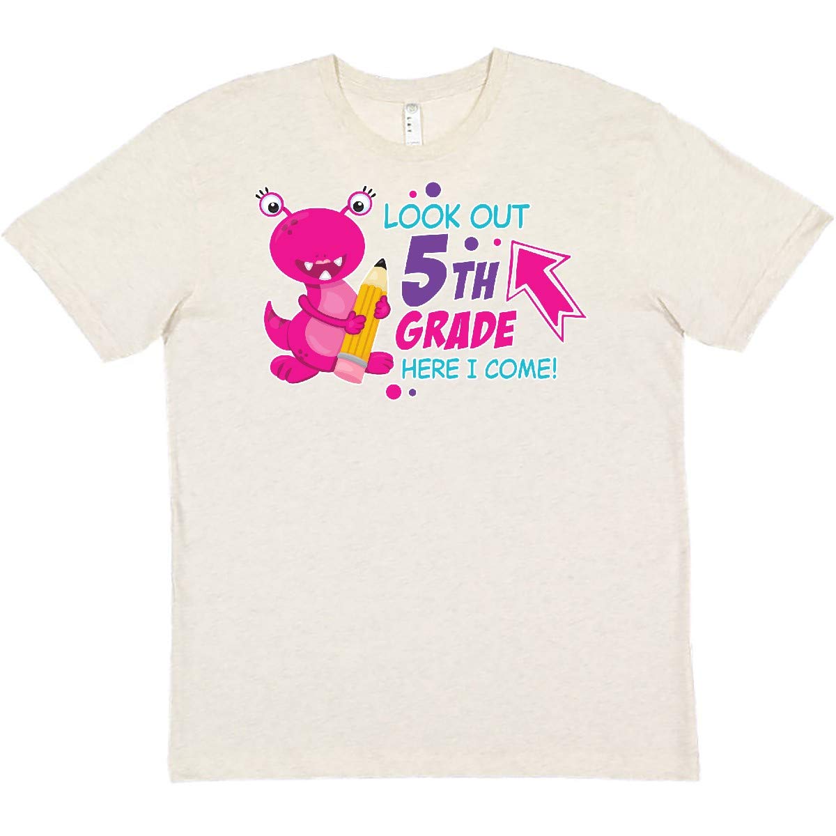 Inktastic 'Look Out 5th Grade Here I Come' Cute Pink Monster Graphic T-Shirt for Kids | First Day of School Outfit | Back to School Gift Idea