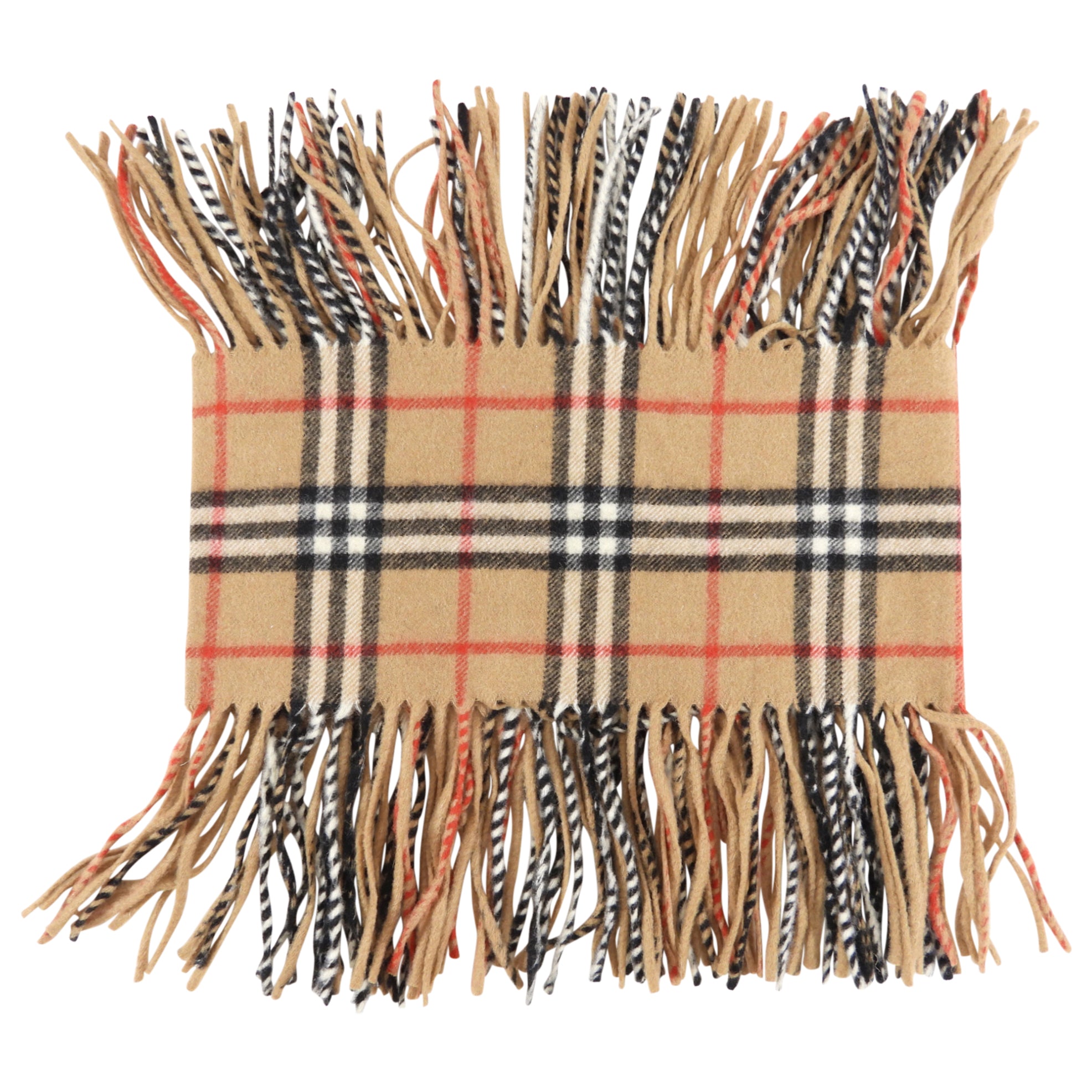 Burberry Tan Nova Check Cashmere Fringe Scarf - Luxury Wool Wrap for Women & Men - Perfect for Winter Fashion, Travel & Gift Giving
