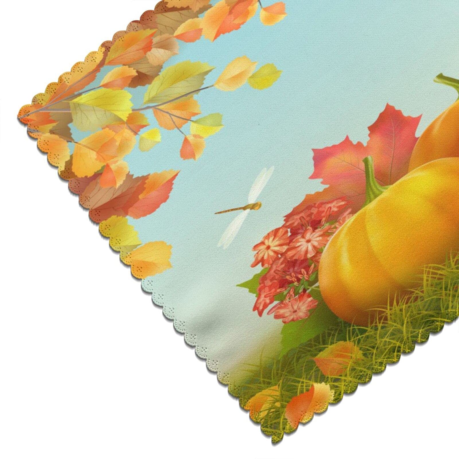 Happy Thanksgiving Day Placemats Set of 4 - 12 x 18 Inch Fall Leaves Design Washable & Heat-Resistant Table Mats for Kitchen Dining - Orange Home Decor | Perfect for Thanksgiving Dinner, Autumn Parties & Holiday Table Settings