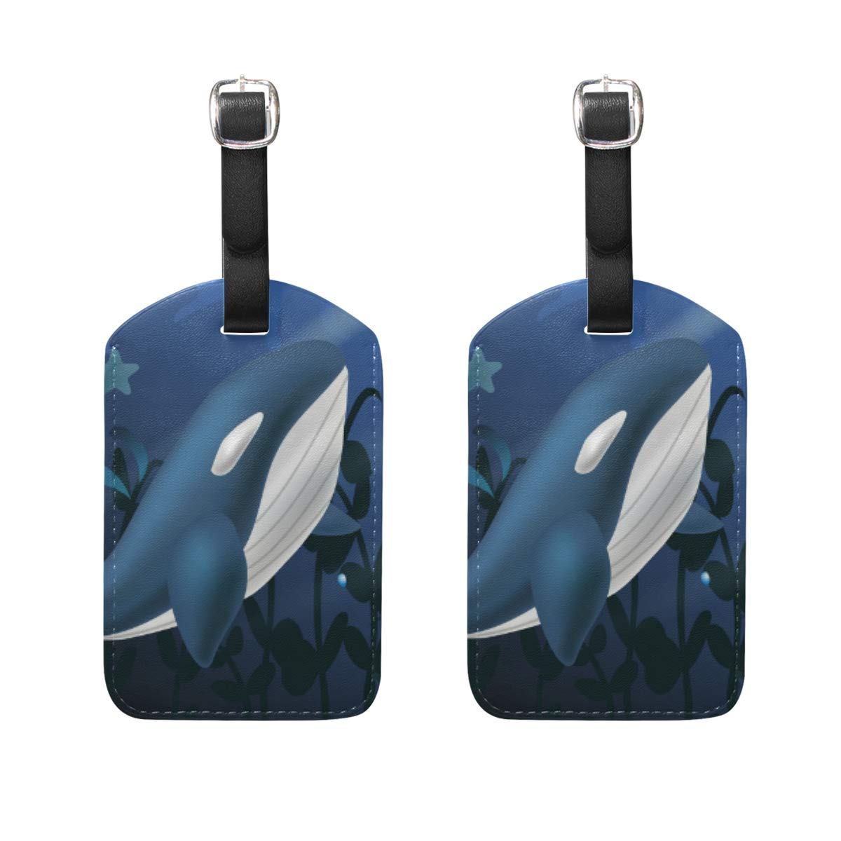 Stylish Whale Leather Luggage Tags - Cute Cartoon Animal Pattern Suitcase ID Labels for Travel Bags (2030268) | Perfect for Vacation Trips, Business Travel & Cruise Ship Luggage Identification