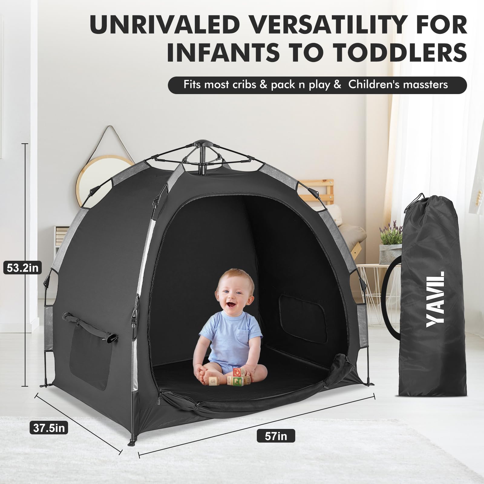 Blackout Baby Travel Crib Tent - ONE-Click Folding Portable Sleep Pod with Breathable Canopy, Blocks 95%+ Light | Perfect for Travel, Daycare & Nursery Naps