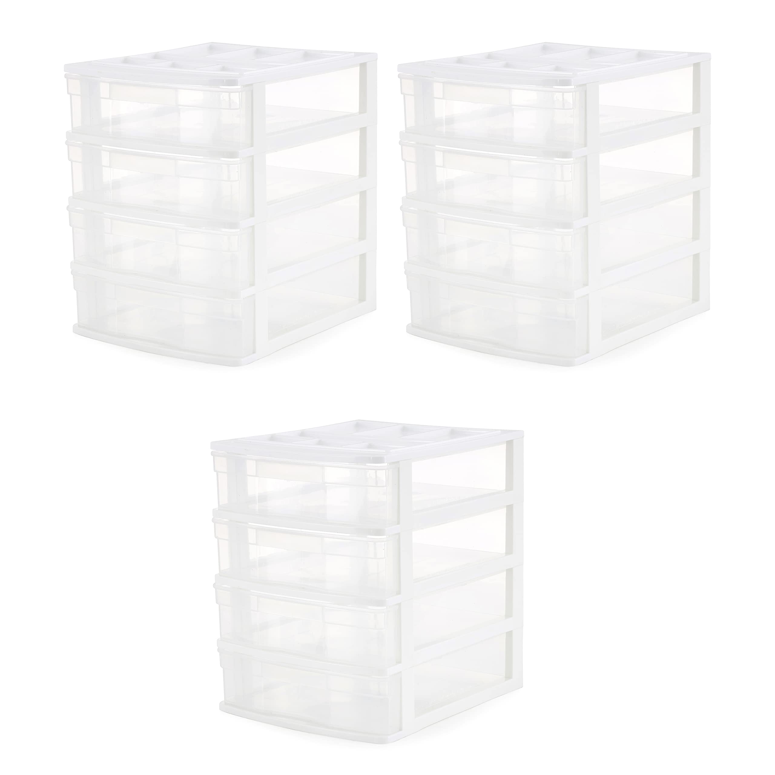 Gracious Living 4-Drawer Desktop Organizer with Lid - White/Clear Storage Box for Crafts, Office & School Supplies (3-Pack) - Perfect for Craft Rooms, Home Offices & Classroom Organization