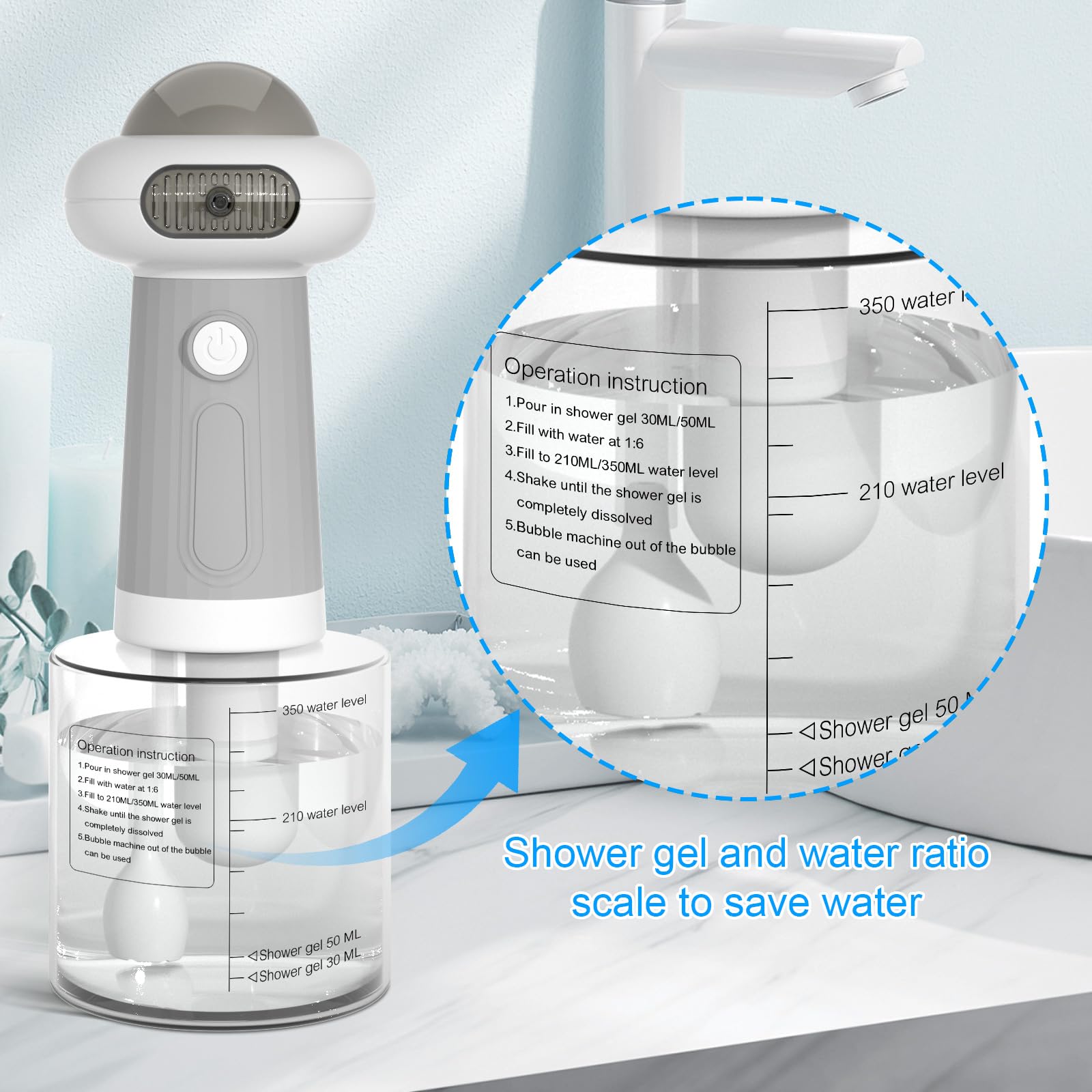 Electric Dog Shampoo Dispenser - UFO Pet Shampoo Sprayer with Foaming Function for Dogs & Cats | Bathtub, Sink & Bathroom Cleaning | Perfect for Home Grooming & Pet Spa Days (Grey)