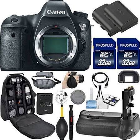 Canon EOS 6D Full Frame DSLR Camera Body Only - Professional 20.2MP Digital Camera with 2x 32GB SD Memory Cards, Battery Grip, Extra LP-E6 Battery & Deluxe Accessories Kit - Perfect for Portrait, Landscape & Wedding Photography