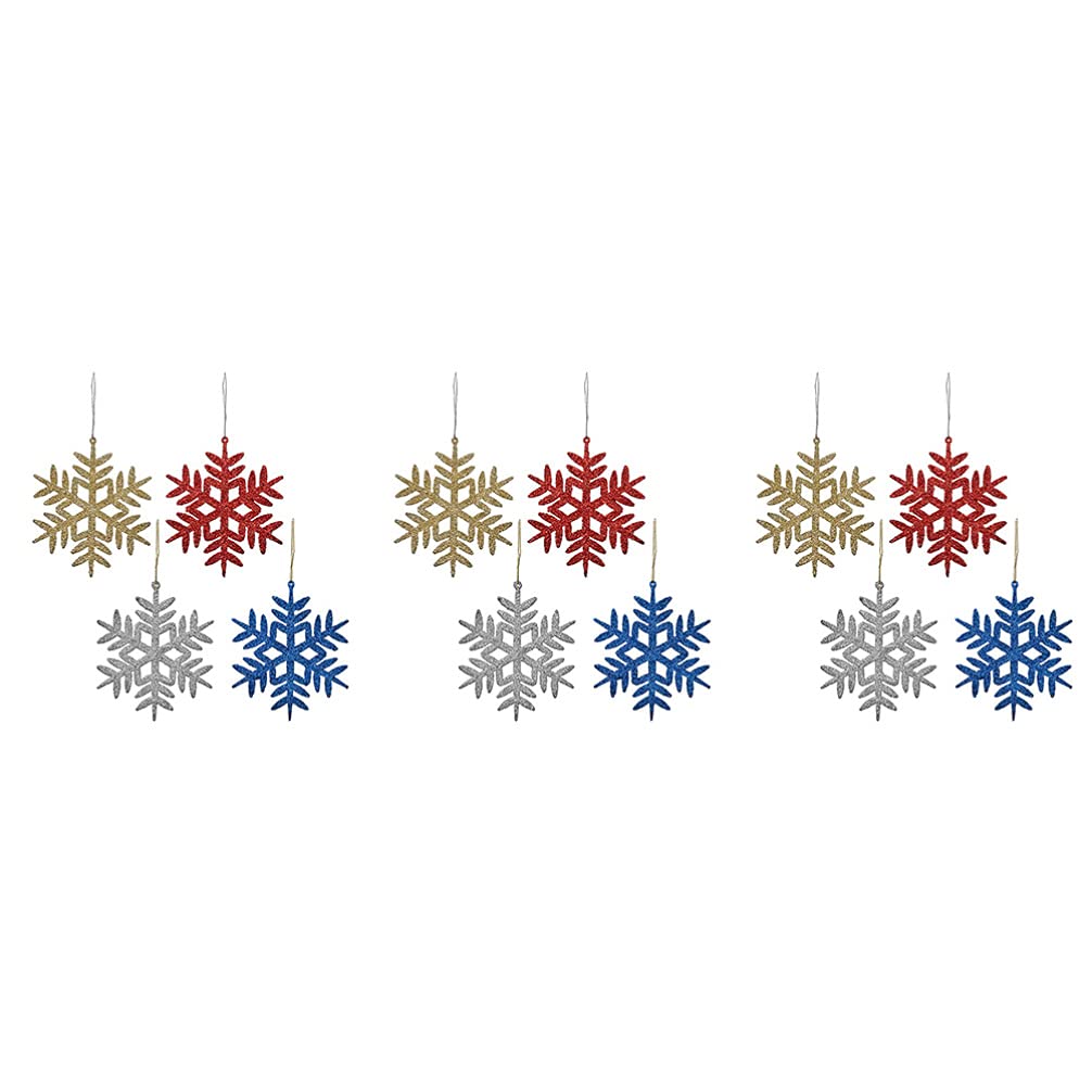 ABOOFAN 12pcs Plastic Christmas Glitter Snowflake Ornaments - Shiny Holiday Tree Decor for Winter Wonderland Party, Home & Office Festive Decorations