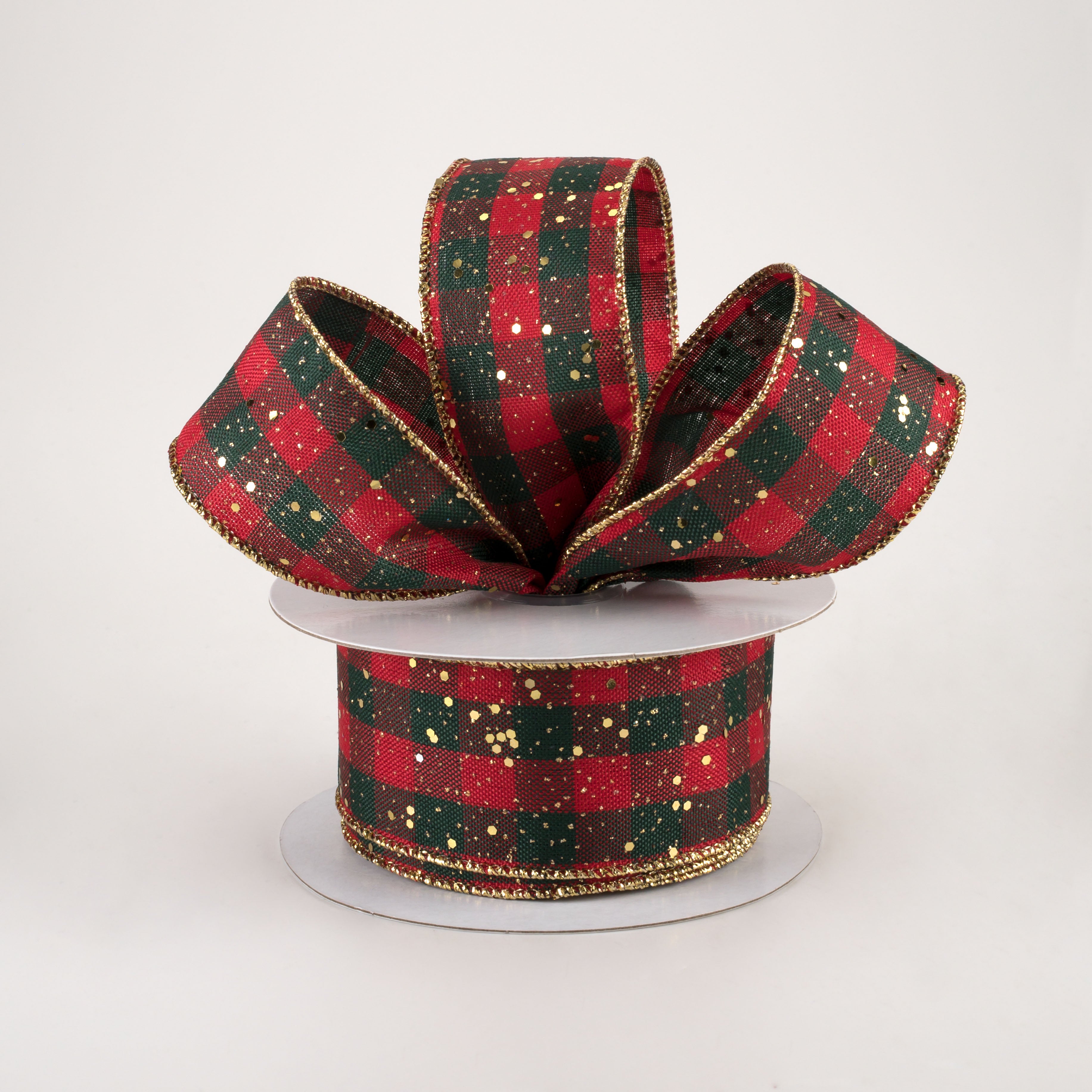 1.5 Inch Gingham Check Hex Glitter Ribbon - Red, Emerald, Gold (10 Yards) | DIY Crafts, Gift Wrapping, Party Decorations, Scrapbooking & Hair Accessories