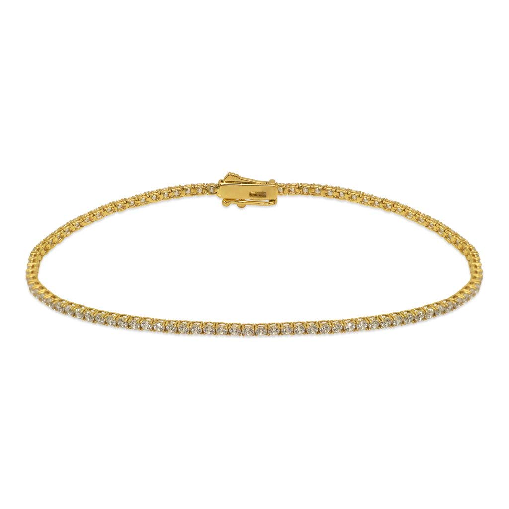 14K Yellow Gold Tennis Bracelet with Round Pave White CZ Stones - Elegant Jewelry Gift for Women - 1.75MM, 2.5MM, 3MM Width Options - 7