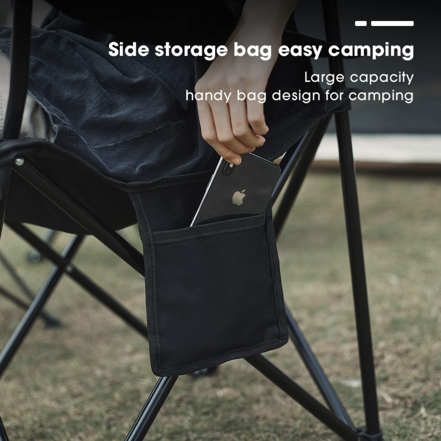 Damei Century Portable Folding Camping Chair - Lightweight Outdoor Sports Lawn Chair with Side Pockets for Picnics, Beach, Hiking & Backyard (Black)