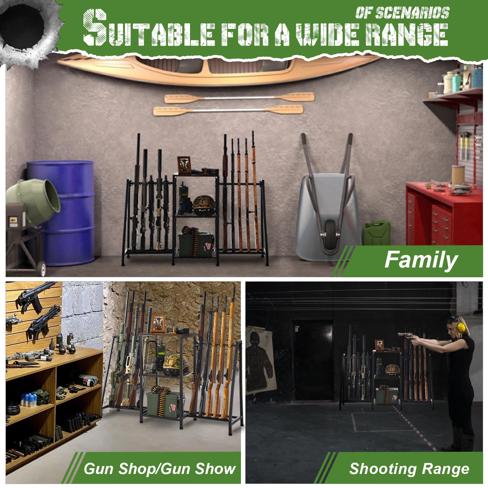 Heavy Duty Gun Rack - Rifle Storage Organizer for 10 Long Guns & Accessories | Indoor Standing Floor Shotgun Rack | Perfect for Hunting Range, Shooting Clubs & Home Security | Durable Gun Storage Solution for Firearm Enthusiasts