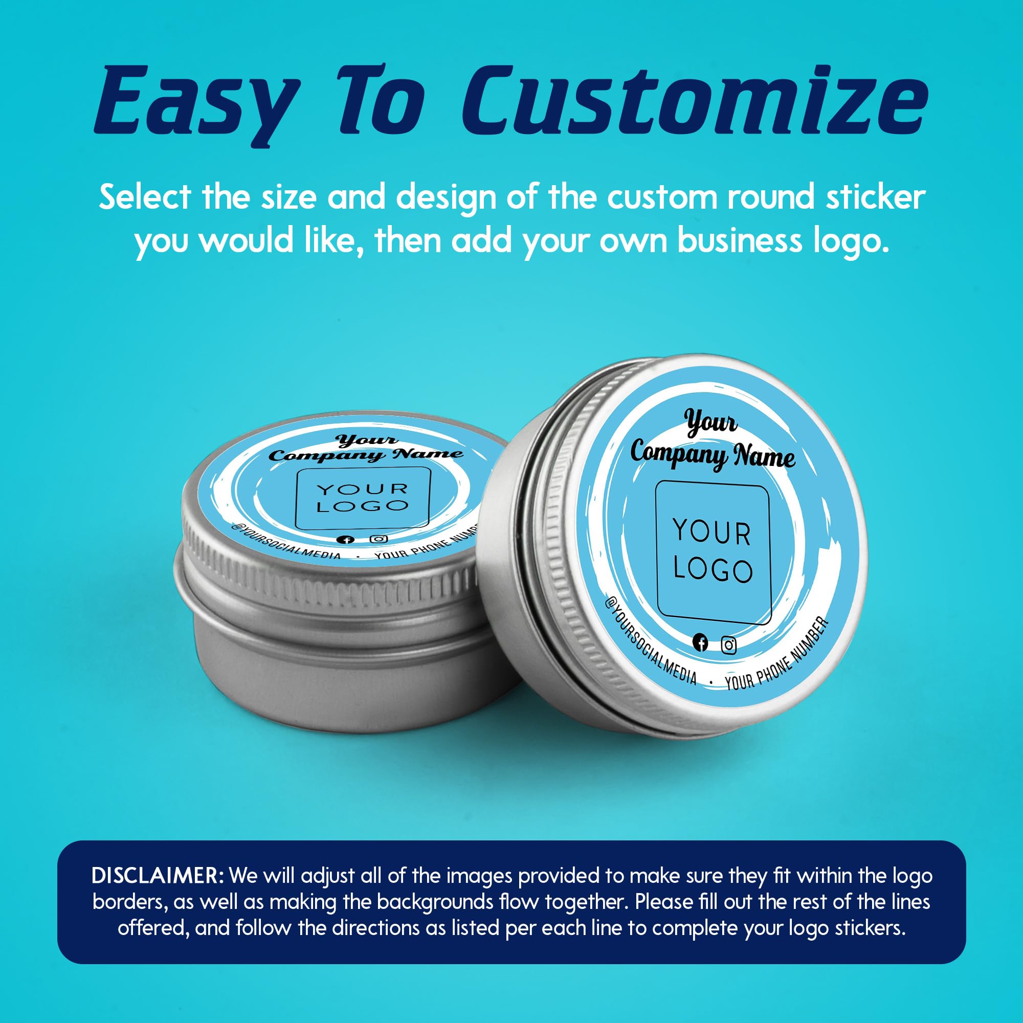 Custom Round Stickers 5x5 Inch - Personalized Business Logo & Labels - Self-Adhesive Vinyl Stickers in Blue Swirls Design - Perfect for Branding, Packaging & Promotional Giveaways