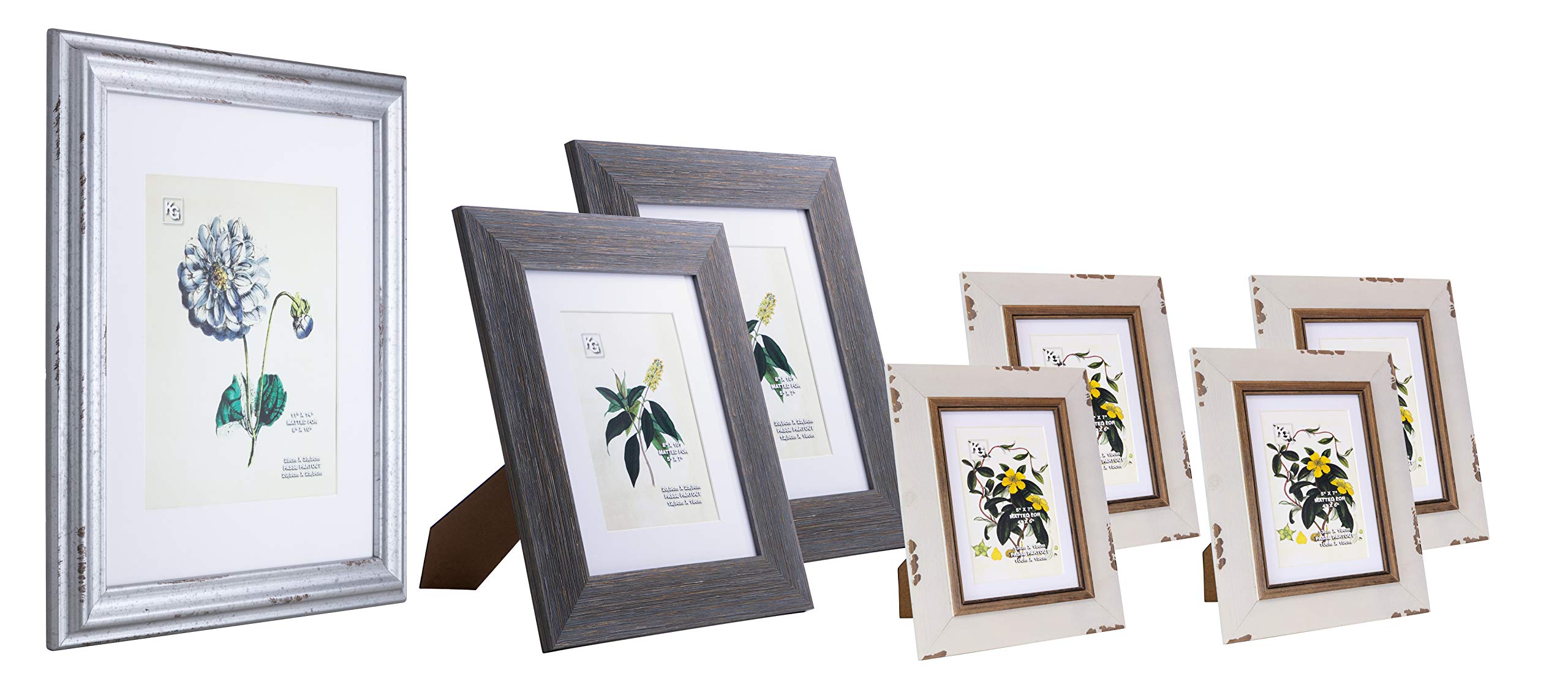 Kieragrace KG Farmhouse Frame Gallery Set - Set of 7 Rustic Wooden Picture Frames for Wall Decor, Living Room, Bedroom & Office Display
