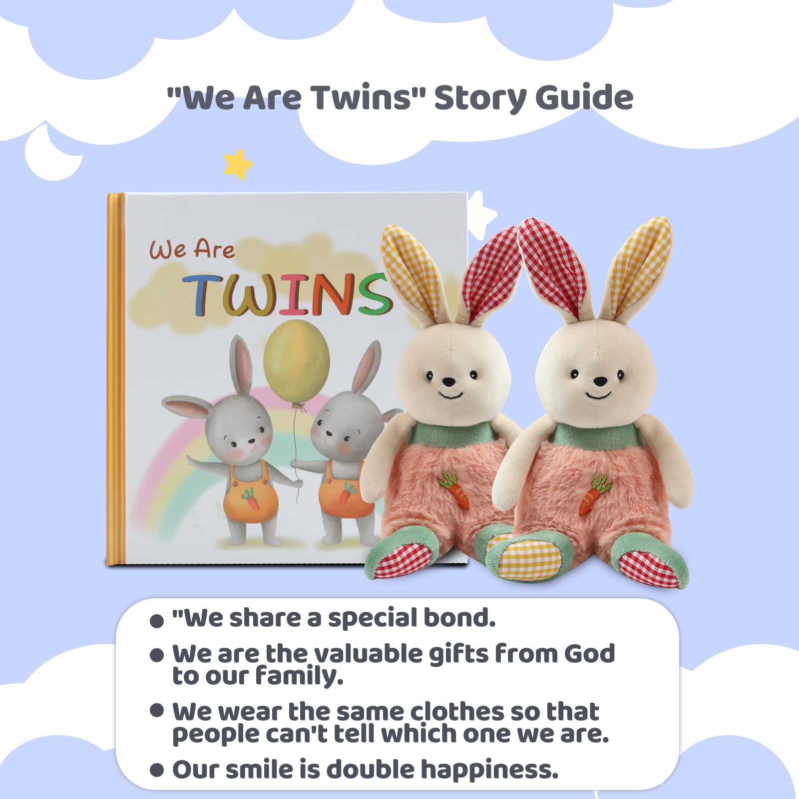 Twins Baby Gift Set for Girls and Boys - 2-Piece Plush Rabbit & Storybook | Perfect for Newborn Twin Gifts, Baby Showers, and Sibling Bonding