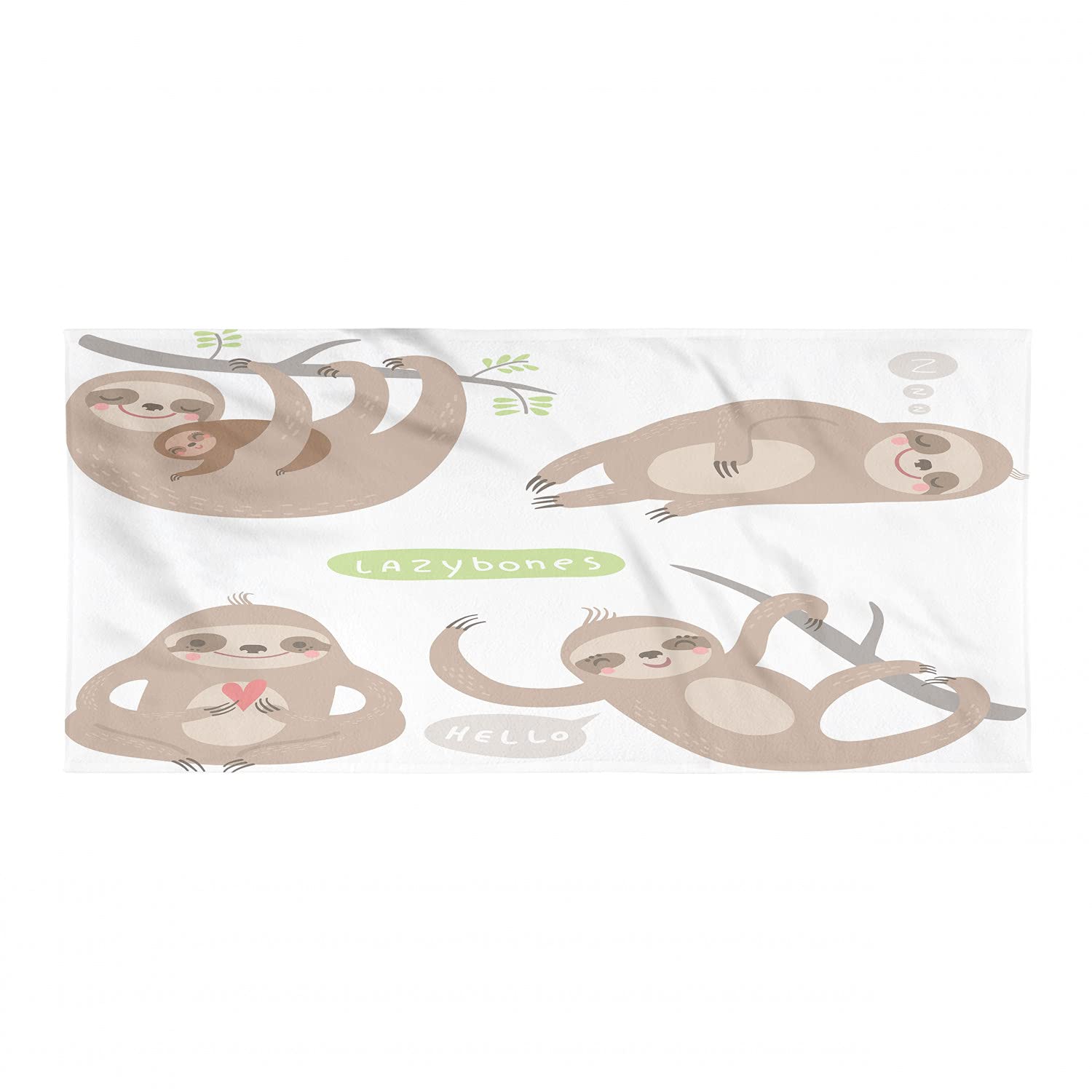 Ambesonne Sloth Beach Towel - Funny Lazy Sloths Hugging Family Design, Quick Dry Soft Microfiber, Compact & Lightweight for Camping, Sports, Yoga, Hiking - Pale Brown Grey Green - Perfect for Beach Days, Poolside Lounging & Outdoor Adventures
