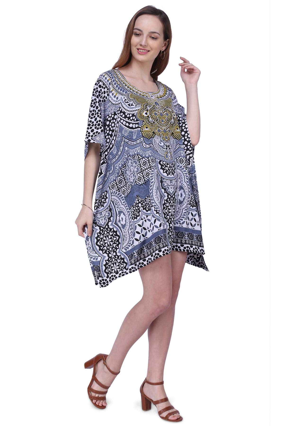 Miss Lavish London Women's Kaftan Tunic Kimono Maxi Dress - Summer Beach Cover Up, Plus Size Boho Chic Dress for Vacation, Poolside & Resort Wear