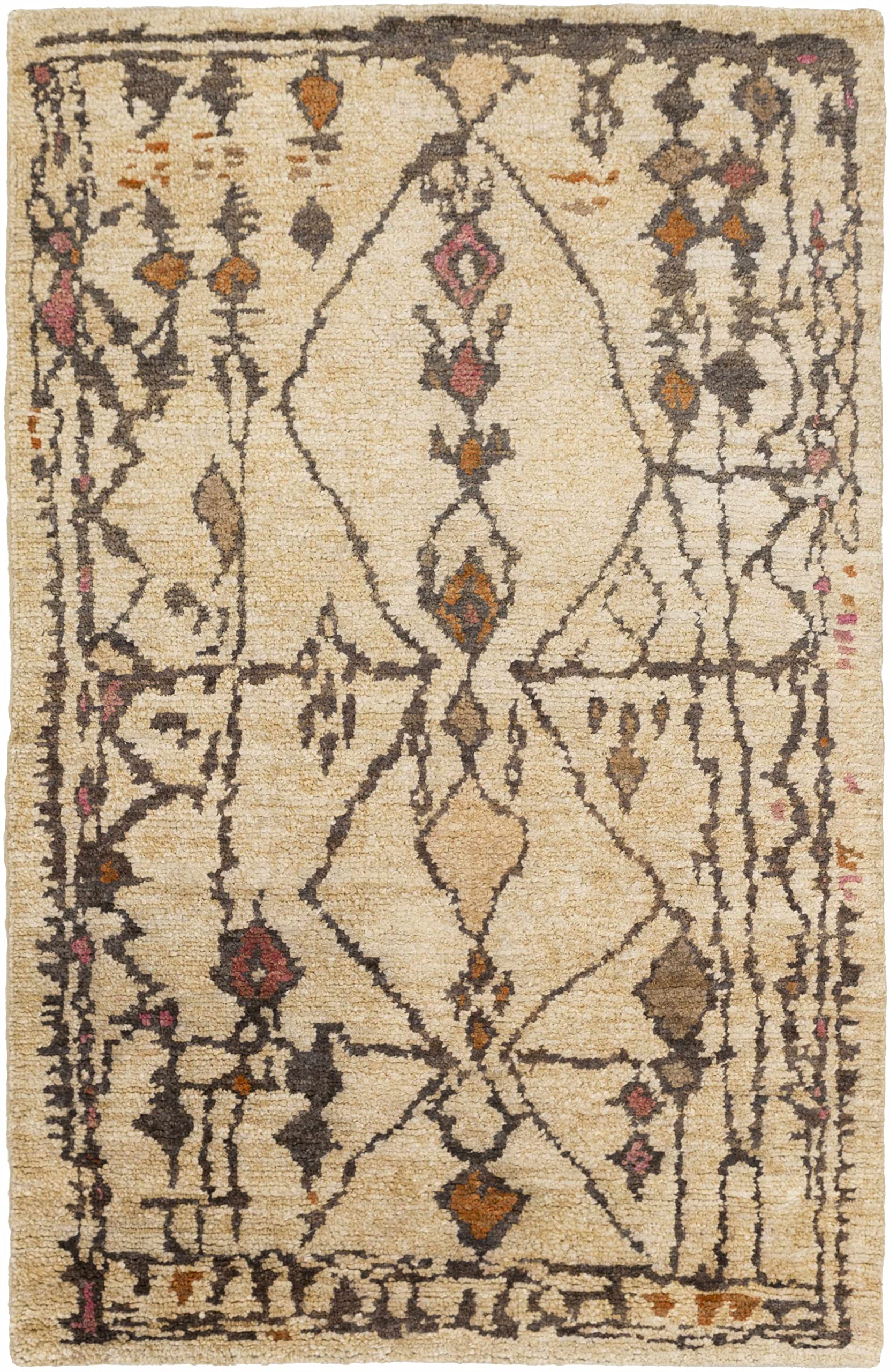 Bohemian Transitional Jute Area Rug for Living Room & Bedroom - 8' Round Handwoven Natural Fiber Rug in Burnt Orange, Dark Pink & Beige - Perfect for Boho Chic, Farmhouse & Coastal Decor Styles