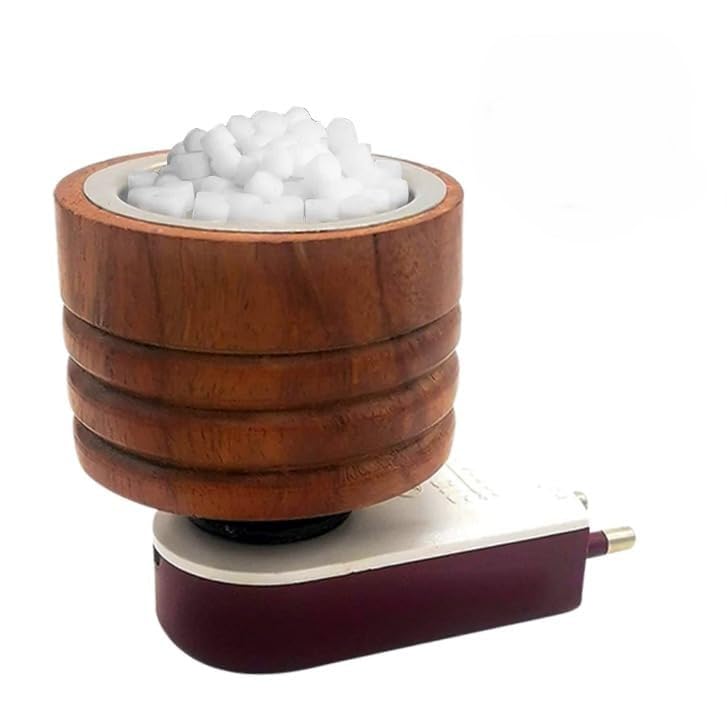 Premium Wooden Kapoor Dani - Electric Camphor Diffuser & Bakhoor Burner for Home, Puja, Aromatherapy & Night Light (Brown) | Perfect for Relaxation, Meditation & Spiritual Ceremonies